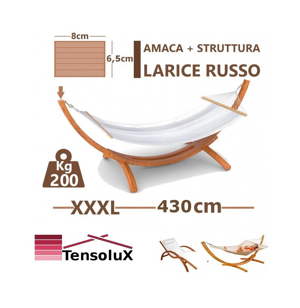 Amaca con supporto struttura in legno di larice per 2 persone.